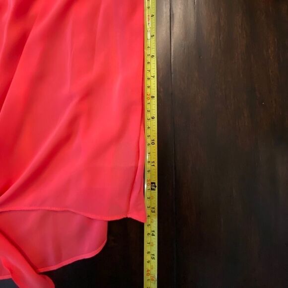 NEW Coral Pink Lace Trim Tie Front Top Blouse - Picture 14 of 15